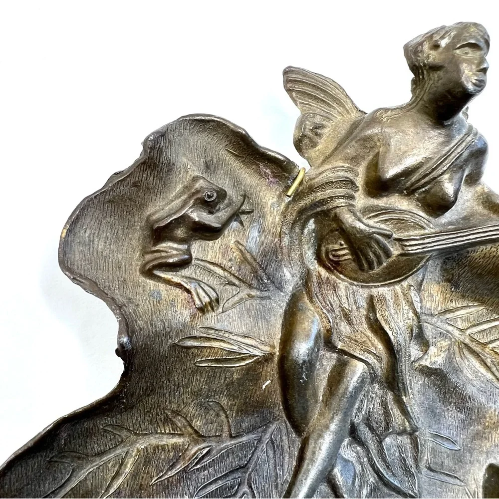 Vintage Art Nouveau Fairy Angel In the Garden with Frogs Metal Calling C…